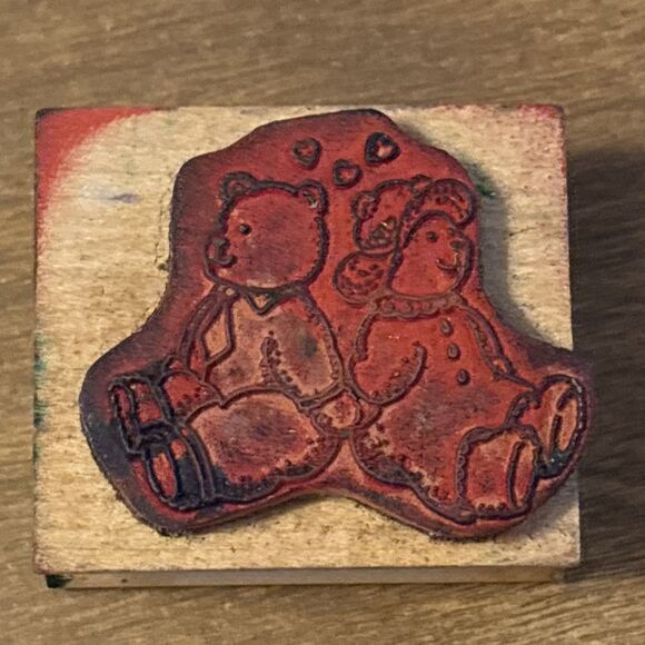 Noteworthy Teddy Bears Holding Hands Wood Mounted Rubber Stamp Mr. & Mrs. Bear - Picture 7 of 9